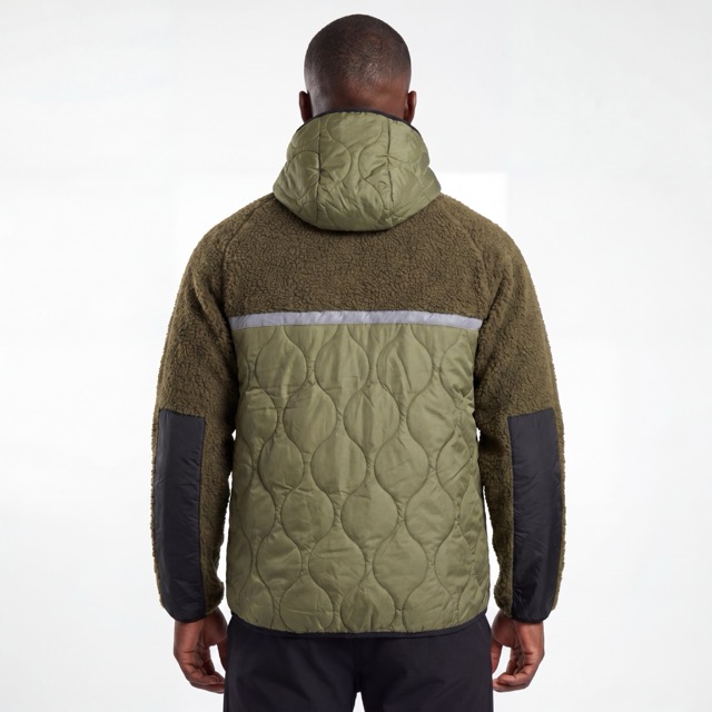 Chaqueta con capucha para exteriores de invierno con ribete reflectante y panel acolchado Sherpa consolidado para hombre