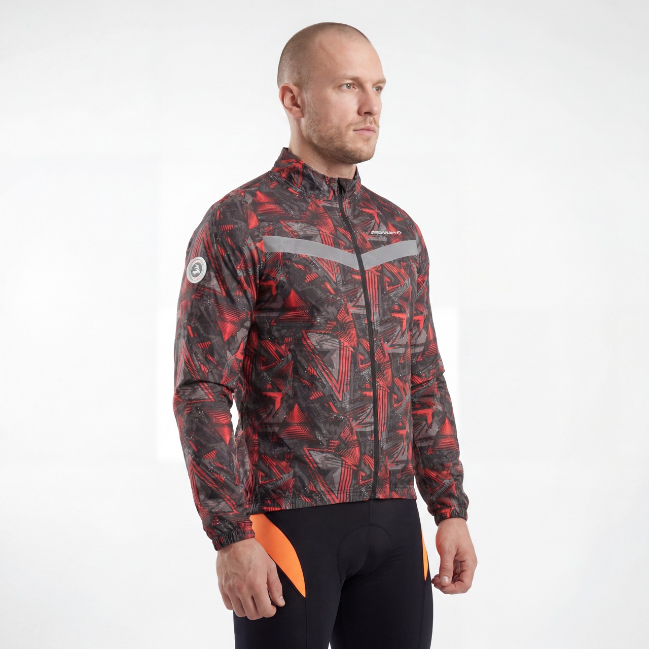 Chaqueta ciclista impermeable con ribete reflectante y estampado integral