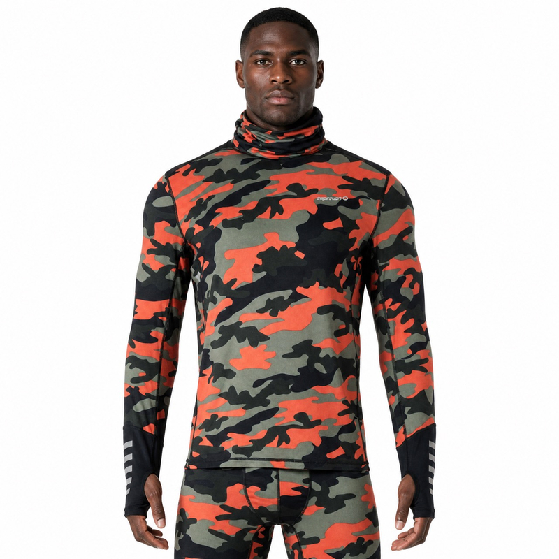Tops de jersey con cuello alto y capa base con estampado de camuflaje para hombre