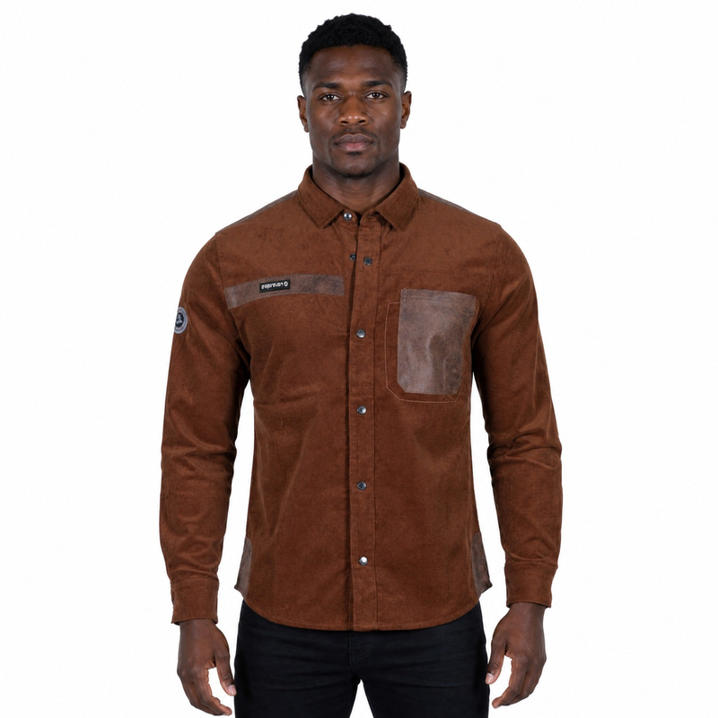 Camisas de pana de algodón para senderismo y acampada para hombre, adornos de cuero falso, camisetas para exteriores