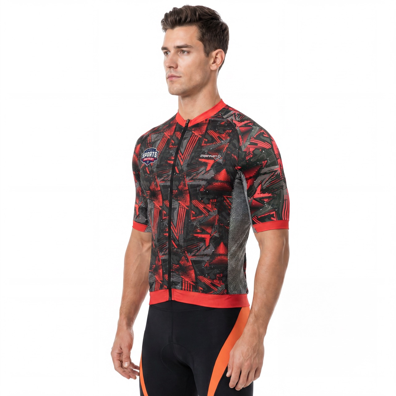 Maillot ciclista con cuello alto y manga corta raglán con estampado digital