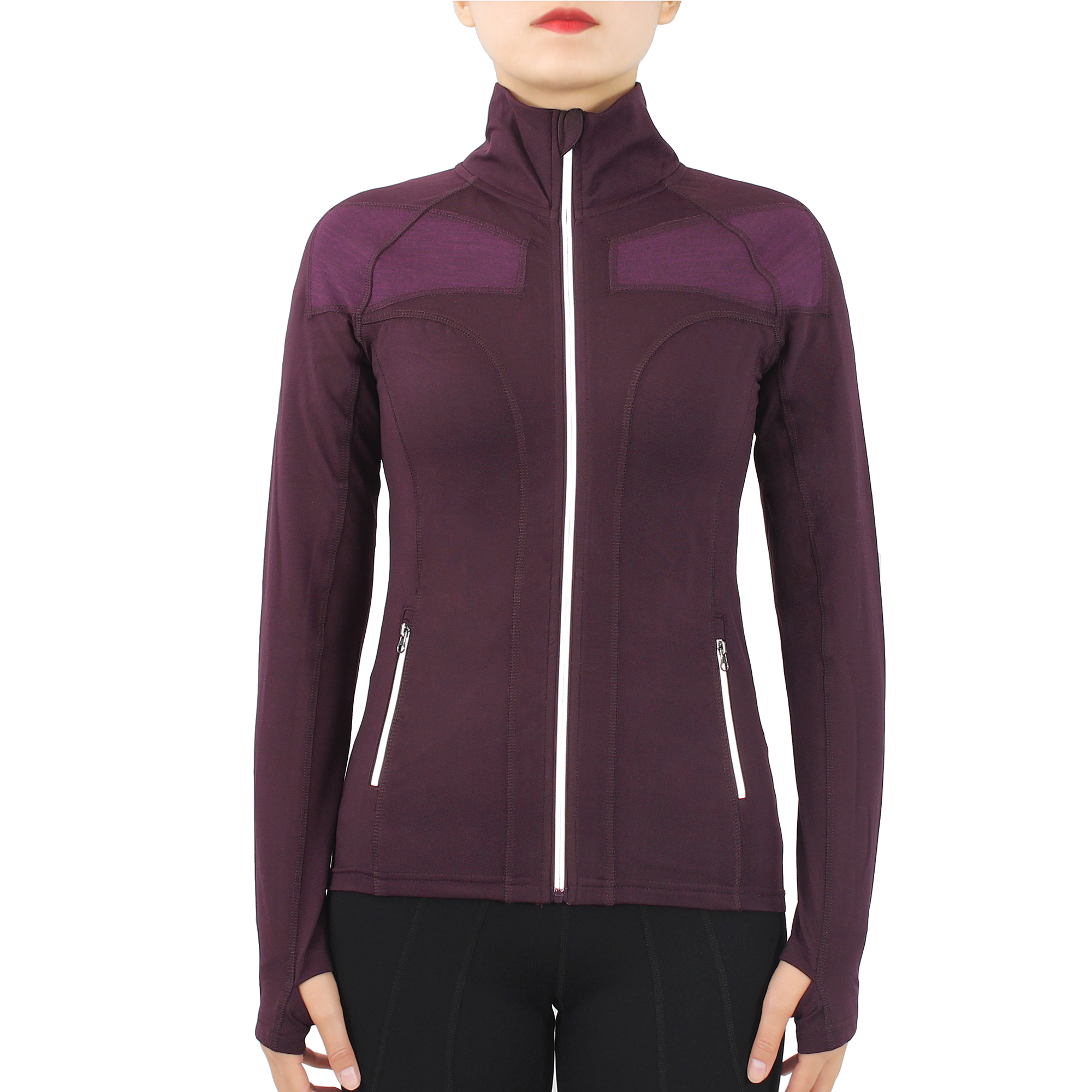 Chaqueta de running para mujer, ajustada, atlética, suave, de manga larga, con cremallera reflectante