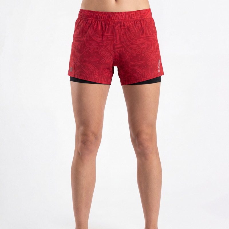 Pantalones cortos 2 en 1 para correr con estampado integral para mujer