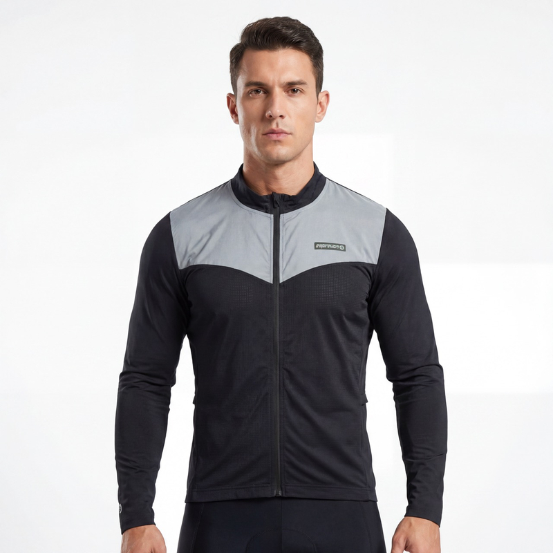 Chaqueta ciclista para correr con cremallera y panel reflectante