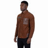Camisas de pana de algodón para senderismo y acampada para hombre, adornos de cuero falso, camisetas para exteriores