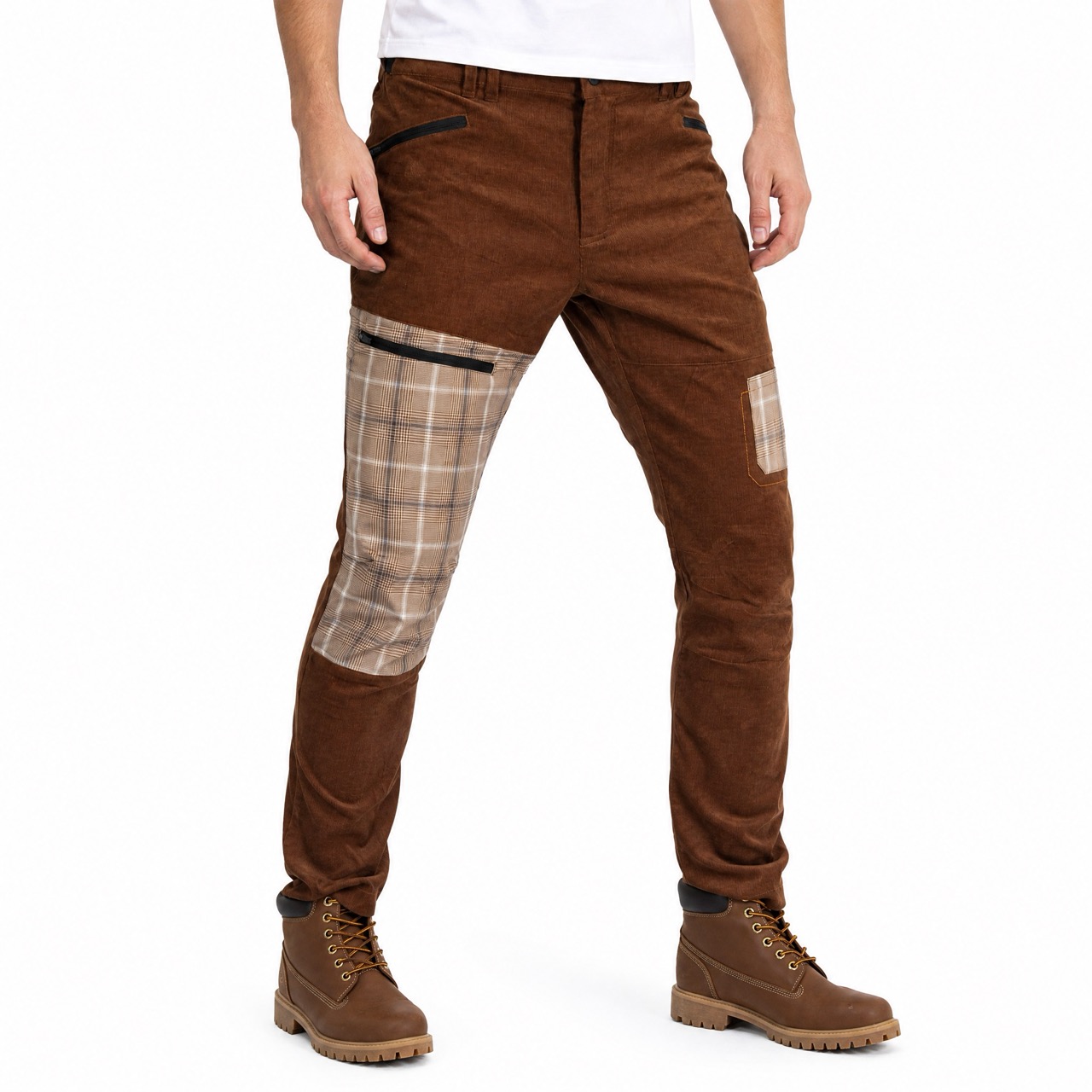 Pantalón de senderismo con paneles de pana a cuadros para hombre Pantalones de trekking