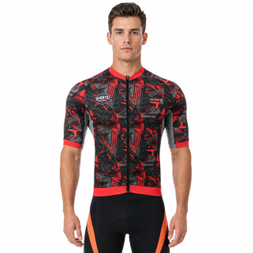 Maillot ciclista con cuello alto y manga corta raglán con estampado digital