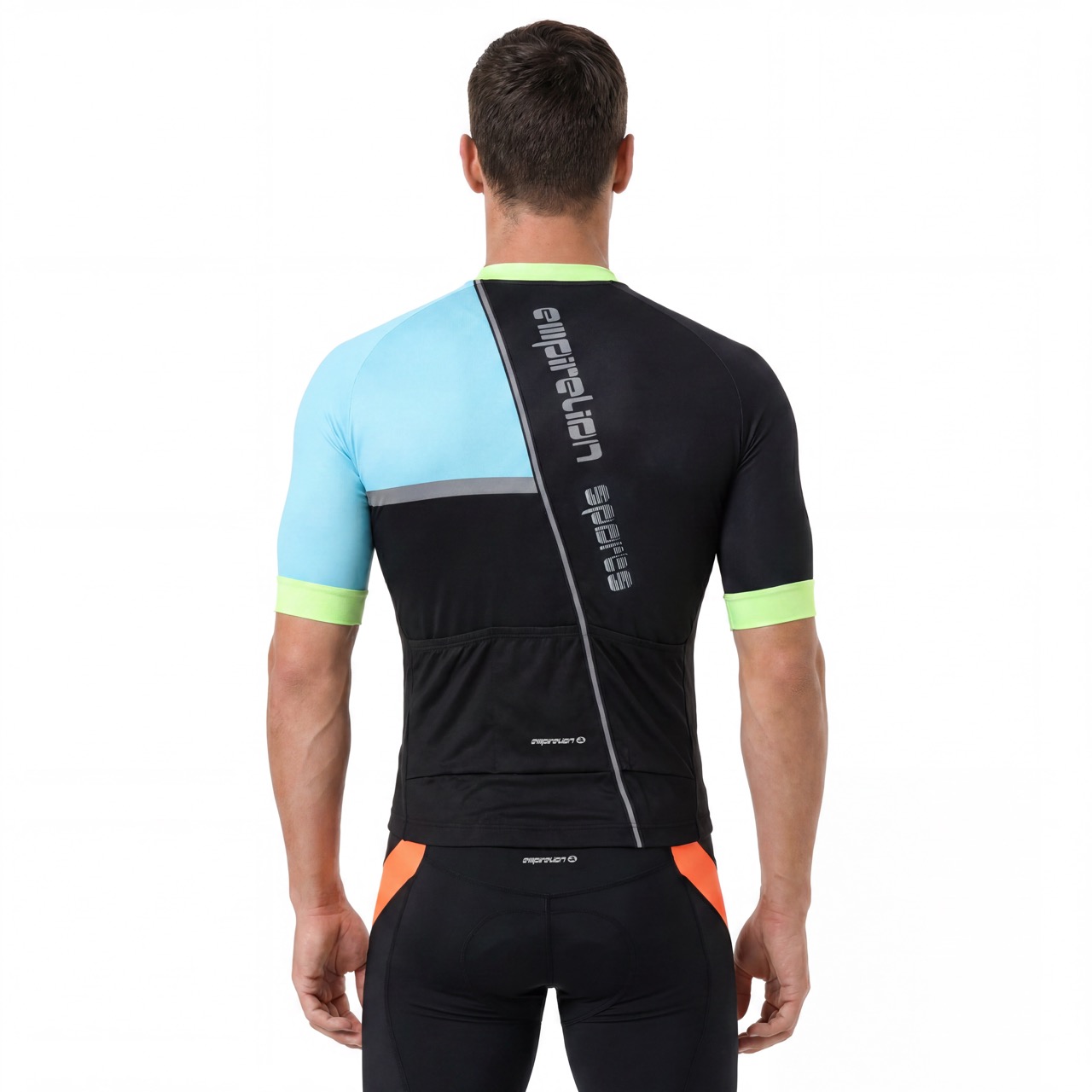 Jersey ciclista de cuello alto y manga corta raglán con adornos reflectantes